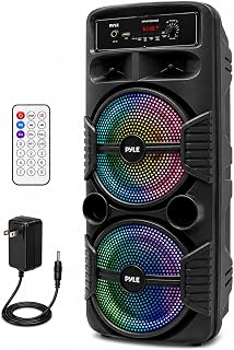 Portable Bluetooth PA Speaker System - 600W Rechargeable Outdoor Bluetooth Speaker Portable PA System w/Dual 8” Subwoofer 1” Tweeter, Microphone in, Party Lights, USB, Radio, Remote - Pyle PPHP2835B