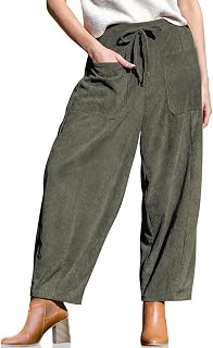 TARSE Women's Corduroy Barrel Pants High Waist Drawstring Wide Leg Pants