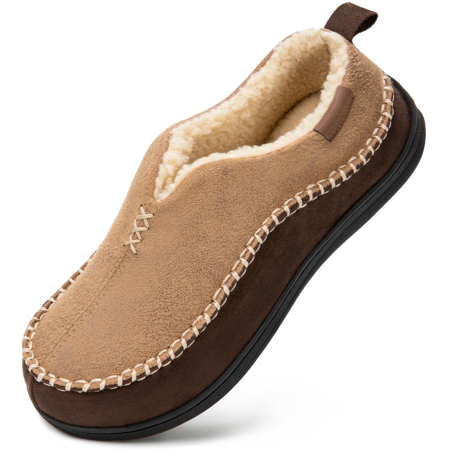 EverFoams - Micro Suede Memory Foam Moccasin Slippers with Fuzzy Sherpa Lining a