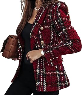 Women's Double-Breasted Blazer Office Work Wear Blazer Office Work Clothing Jacket Casual Slim Fit Lapel Plaid Jacket