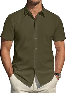 J.VER Men's Short Sleeve Stretch Shirts Stain Resistant Shield Casual Buttoned Formal Shirts Solid Color