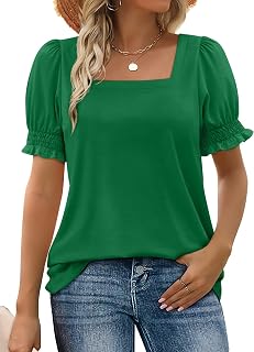 Women Summer Casual Ruffle Sleeve Square Neck T-Shirt Tops