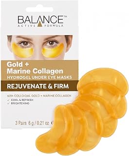 Balance Active Formula Gold & Marine Collagen Hydrogel Under Eye Masks, Under Eye Patches to Cool, Refresh & Brighten, 3 Pairs