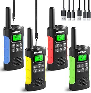 Tokwak Walkie Talkies for Kids Adults, 4 Pack Rechargeable Long Range | 2 Way Radio with 22 Channels, USB-C Charging, Outdoor Camping Toys Games for Kids Family, Gifts for Boys Girls Ages 3-12