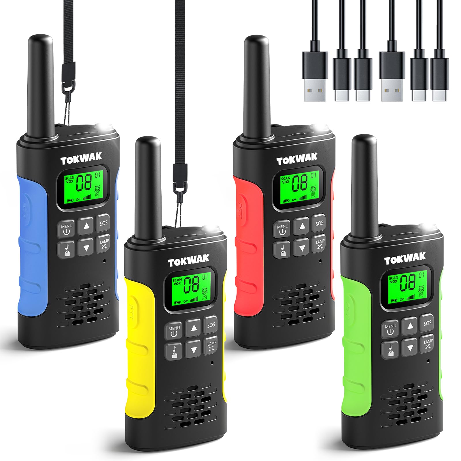 Tokwak Walkie Talkies for Kids Adults, 4 Pack Rechargeable Long Range | 2 Way Ra