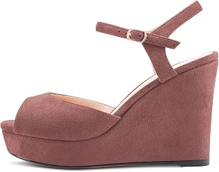 Castamere Women's Block Chunky High Wedge Platform Heel Open Toe Strappy Ankle Sandals Slingback Buckle Classic 10CM Heels