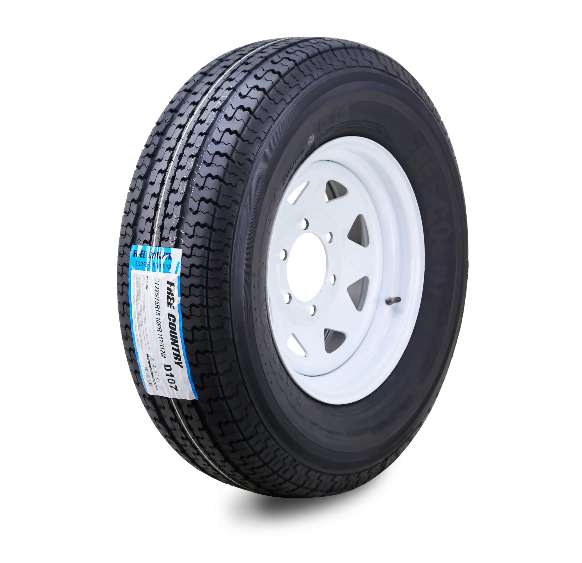 Free Country Trailer Tire Wheel ST225/75R15 10-Ply E 117N 6X5.5 White Spoke | 6 