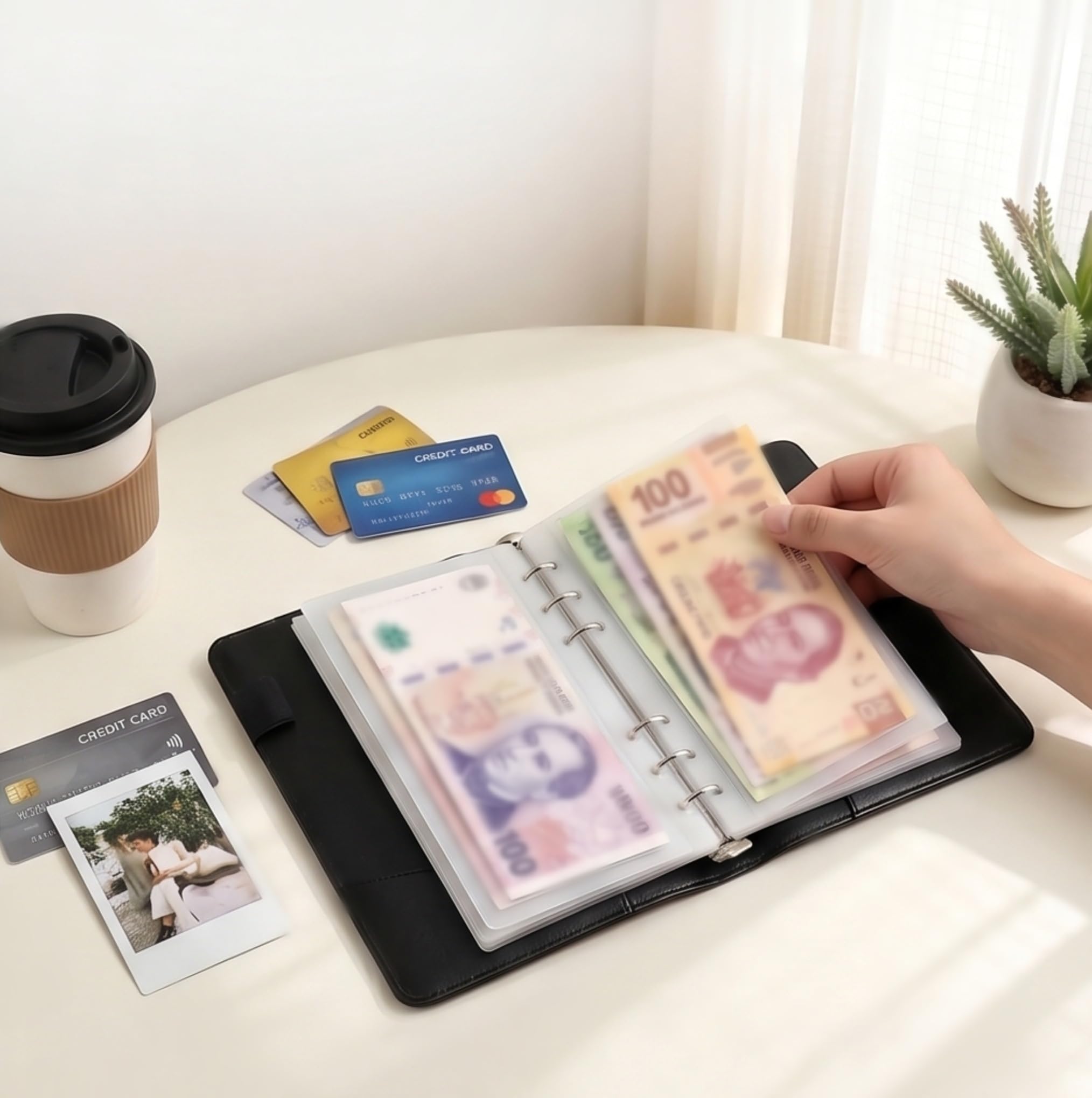 PU Banknote Holder Book, A6 Cash Storage Notebook with 50 Pages for Cards Photos