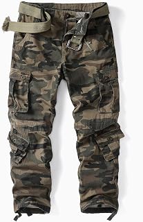Men's Camo Cargo Work Pants Cotton Tactical Ripstop Casual Combat Pants with 8 Pockets