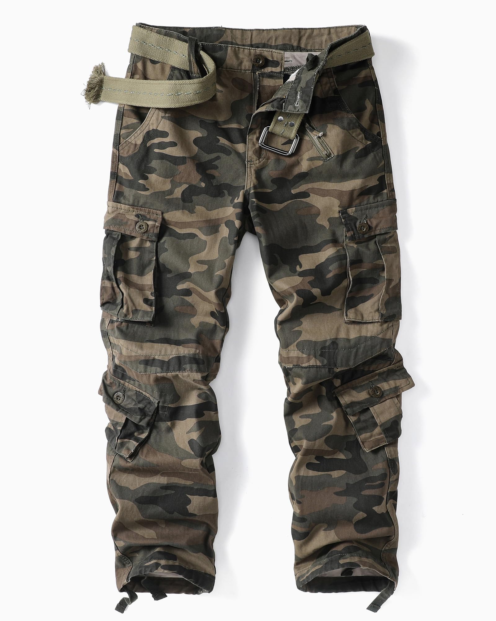 Men's Camo Cargo Work Pants Cotton Tactical Ripstop Casual Combat Pants with 8 P
