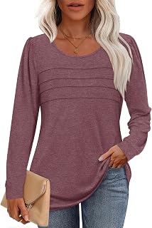 Anydoll Womens Long Sleeve Tops Fall Fashion Causal Blouse Dressy Shirts Trendy Pleated Tunic for Legging