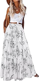 Hotouch Women's Long Skirt Summer High Waist A-Line Skirts Elegant
