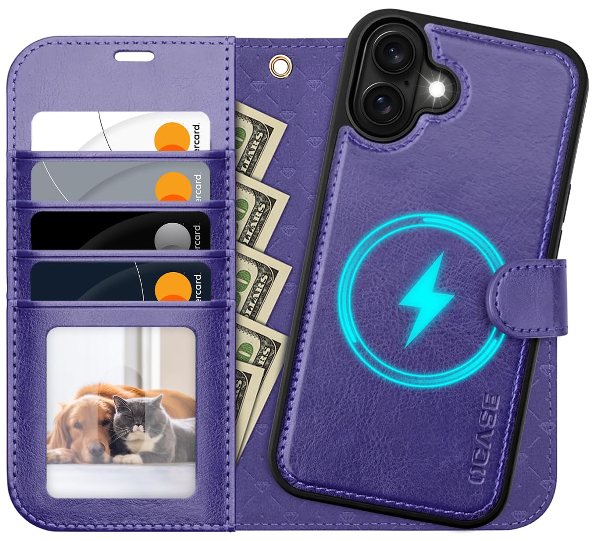 OCASE Case for iPhone 16 Plus (2-in-1) Leather Shockproof Case, Purple
