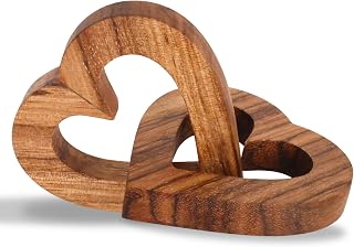 Valentine Day Romantic Heart Gifts for Her, Handmade Olive Wood Hearts Shape for Couple Wife Husband Wedding Engagement Anniversary Birthday Sweet Present (7cm)