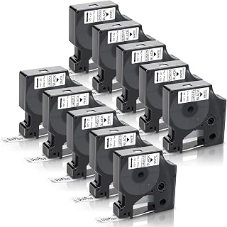 UniPlus Compatible for Dymo D1 45013 45013s S0720530 12mm x7m Label Tape for Dymo LabelManager 160 210D 250 260P 280 360D 500TS LabelWriter 450 DUO, Black on White, Pack of 10