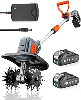 Cordless Tiller Cultivator for Gardening, Battery Powered Garden Rototiller | 9 Inch Tilling Width & 7 Inch Depth, 48 Steel Tines, 360RPM, Battery Powered Small Hand Tiller for Soil/Cultivating/Lawn/Land