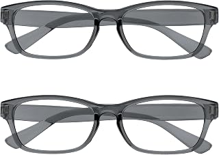OPULIZE NET Reading Glasses for Women Men - Value 2 Pack - Vintage Inspired Square Frame with Iconic Front Detail - Scratch Resistant Lenses - Grey +2.00