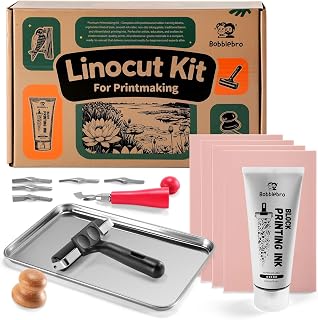 Bobblebro Linocut Kit for Printmaking, Stamp Making Kit with Carving Tools | Linoleum Blocks for Arts and Crafts for Adults, Halloween Gifts, DIY Hobby Kit Birthday Gift for Women Men Boys Girls