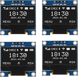 4pcs 0.96 inch 12864 128 x 64 pixel I2C IIC OLED Display Module SSD1306 Mini Self-luminous OLED Display Board Compatible with Arduino Raspberry Pi (White)