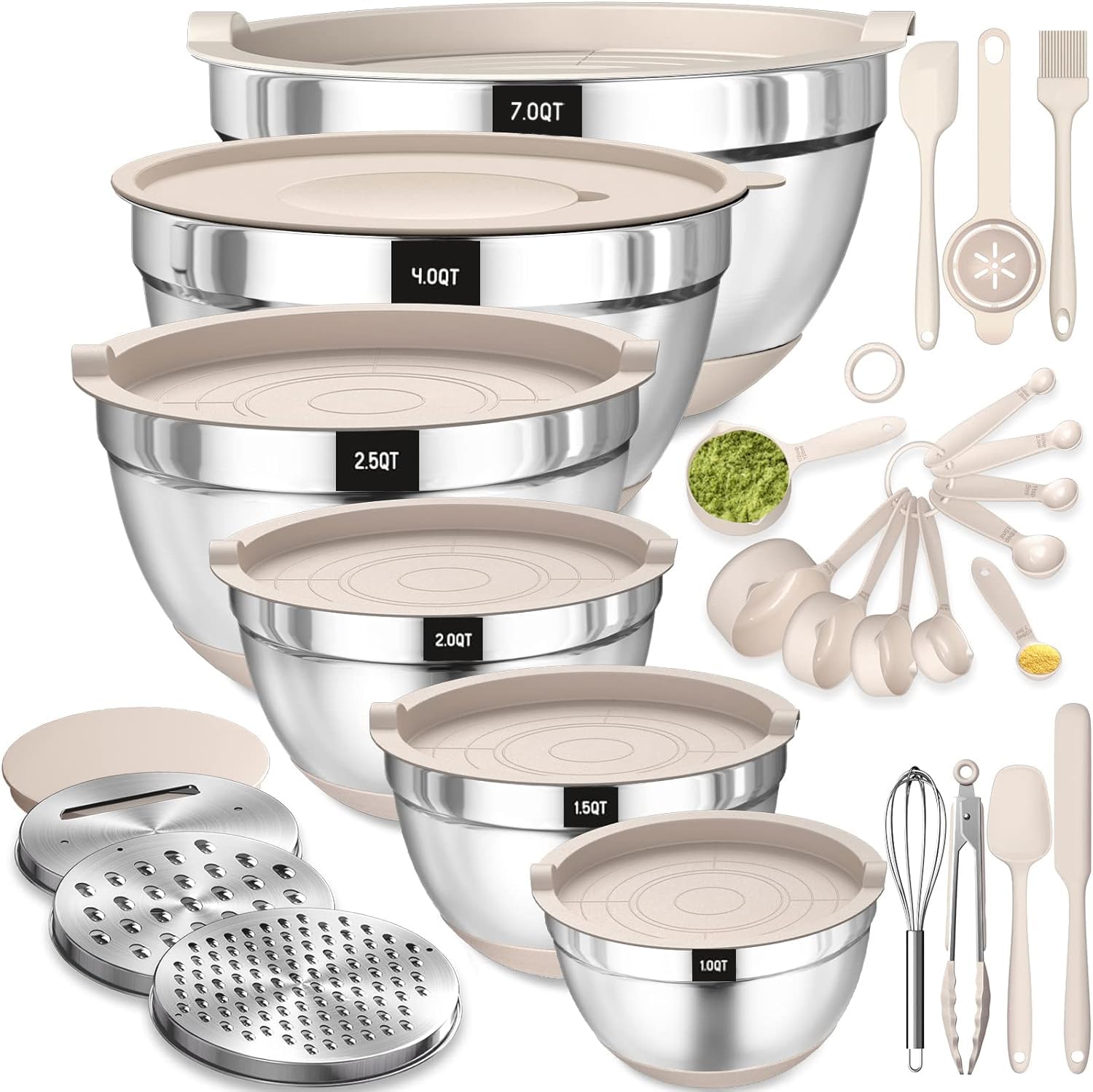 Terlulu Mixing Bowls, Set of 6, Stainless Steel Salad Bowl with Airtight Lid and
