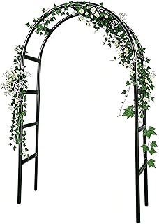 RUBFAC 7.8ft Garden Arch, Metal Trellis for Climbing Plants Outdoor | Black Garden Arbors, Plant Stand Outdoor Archway Frame for Backyard Decor, Halloween Christmas Fall Party Decorations