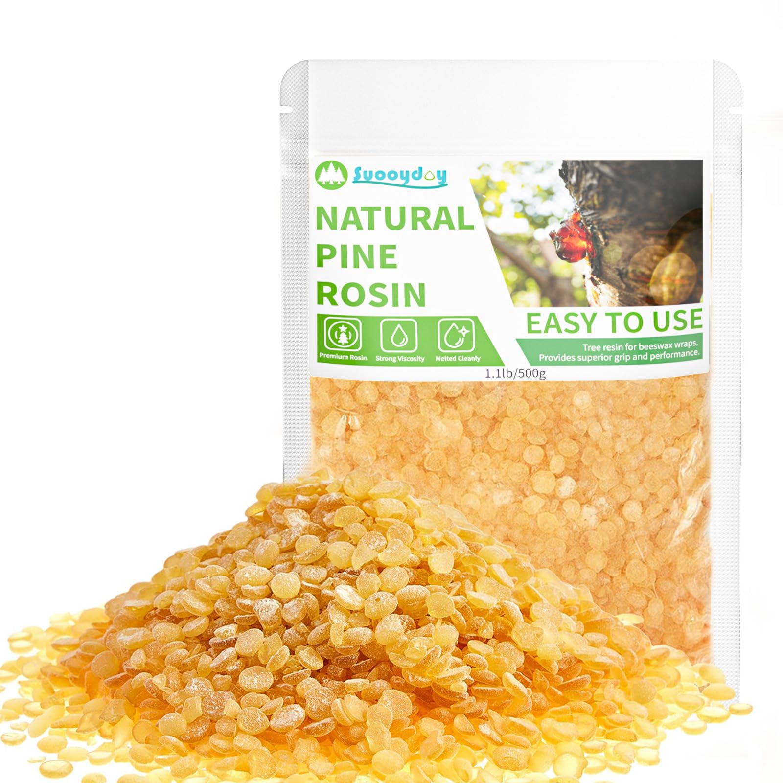 Suooydoy Premium Pine Rosin 1.1lb Natural Pine Resin for Beeswax Wraps Food Grad