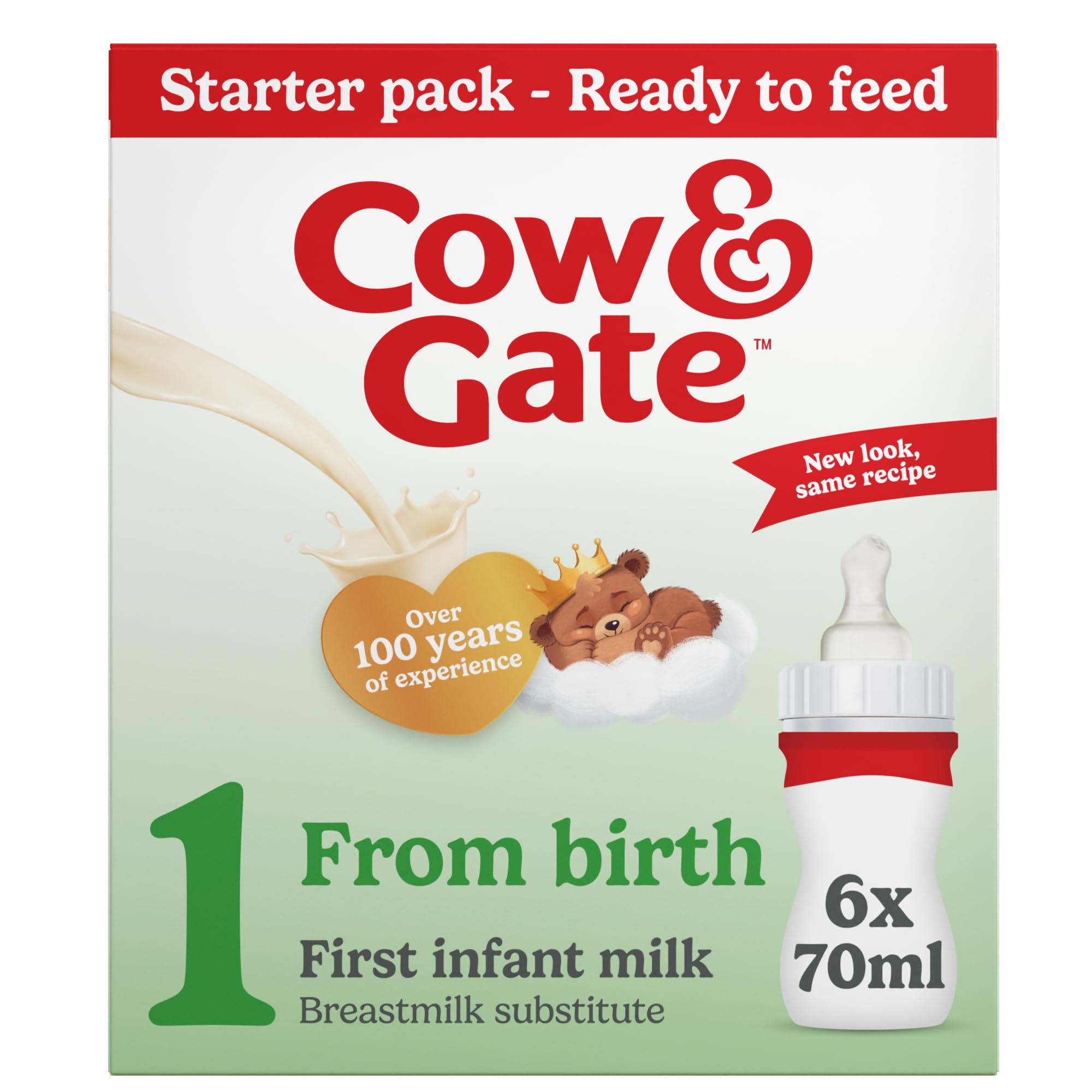 Cow & Gate 1 First Baby Milk Liquid Formula Starter Pack From Birth, 6x70ml | Re