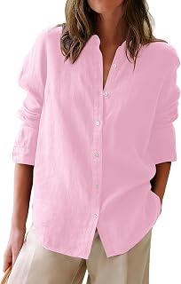 Aoudery Button Down Oxford Shirts for Women Cotton Long Sleeve Collar Dress Shirts for Work Office Tunic Blouses