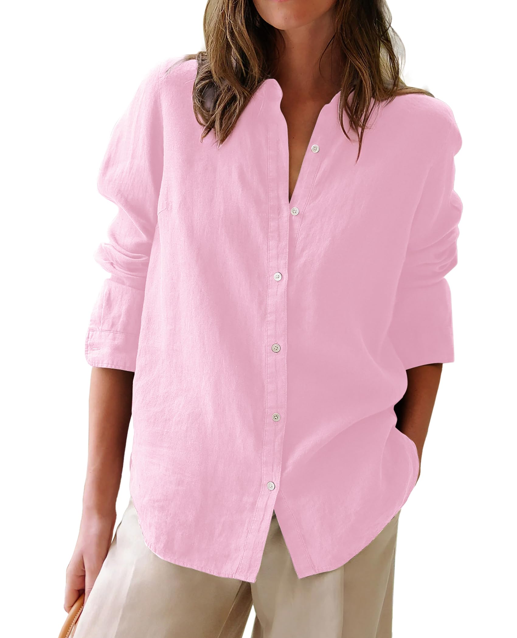 Aoudery Button Down Oxford Shirts for Women Cotton Long Sleeve Collar Dress Shir