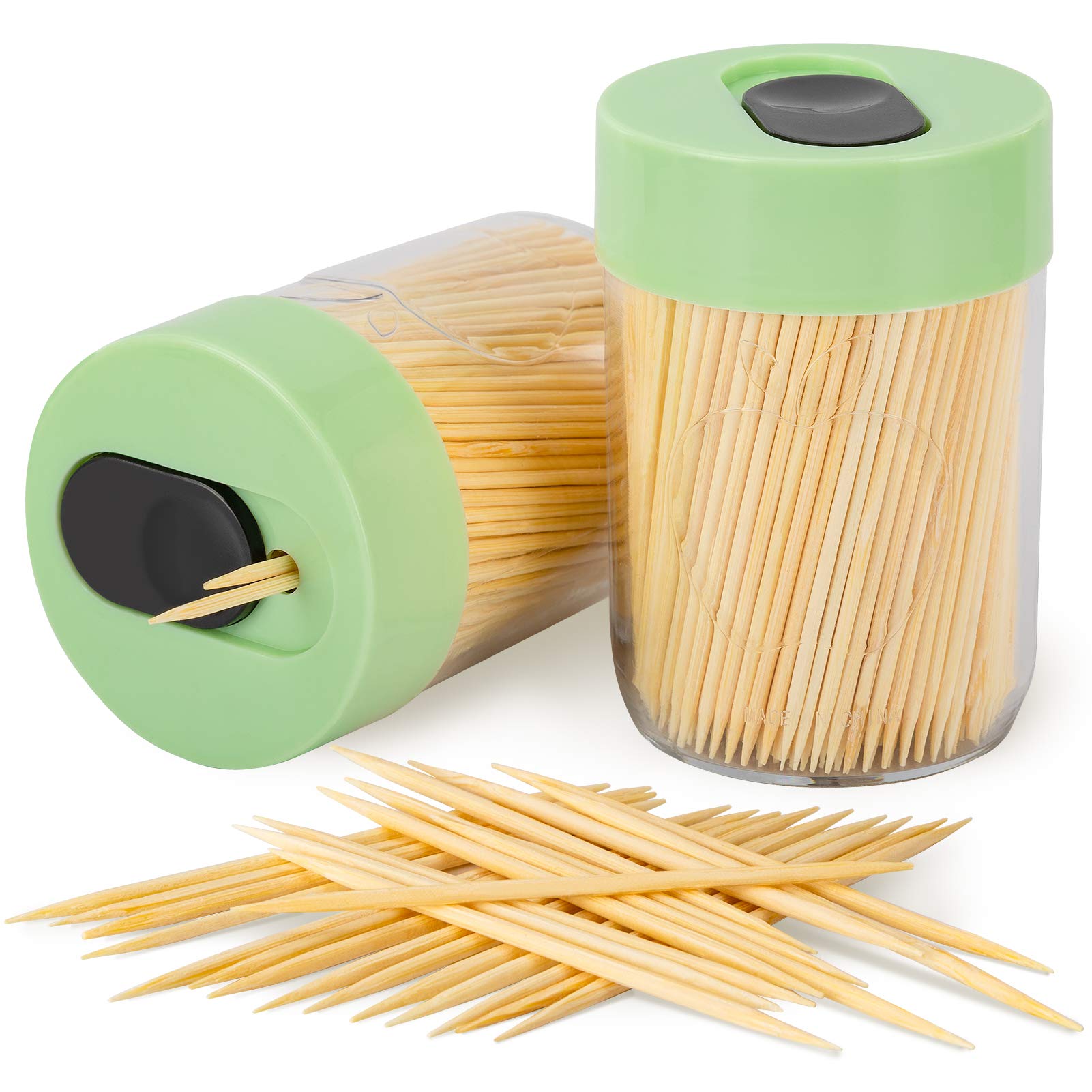 Sturdy Toothpick Holder with 800 Natural Toothpicks Wooden 2Pack Green | Upgrade