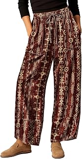 YESNO Women's Wide Leg Cotton Pants Floral Barrel Trousers PHB