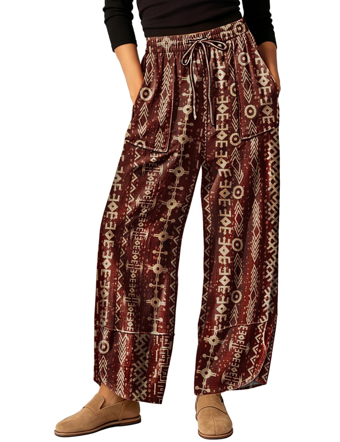 YESNO Women's Wide Leg Cotton Pants Floral Barrel Trousers PHB
