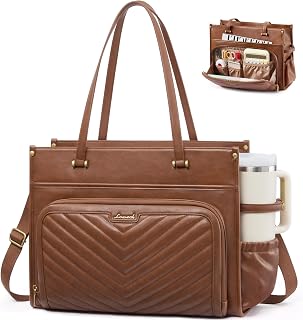 LOVEVOOK PU Leather Laptop Bag for Women Work Purse Teacher Computer Tote