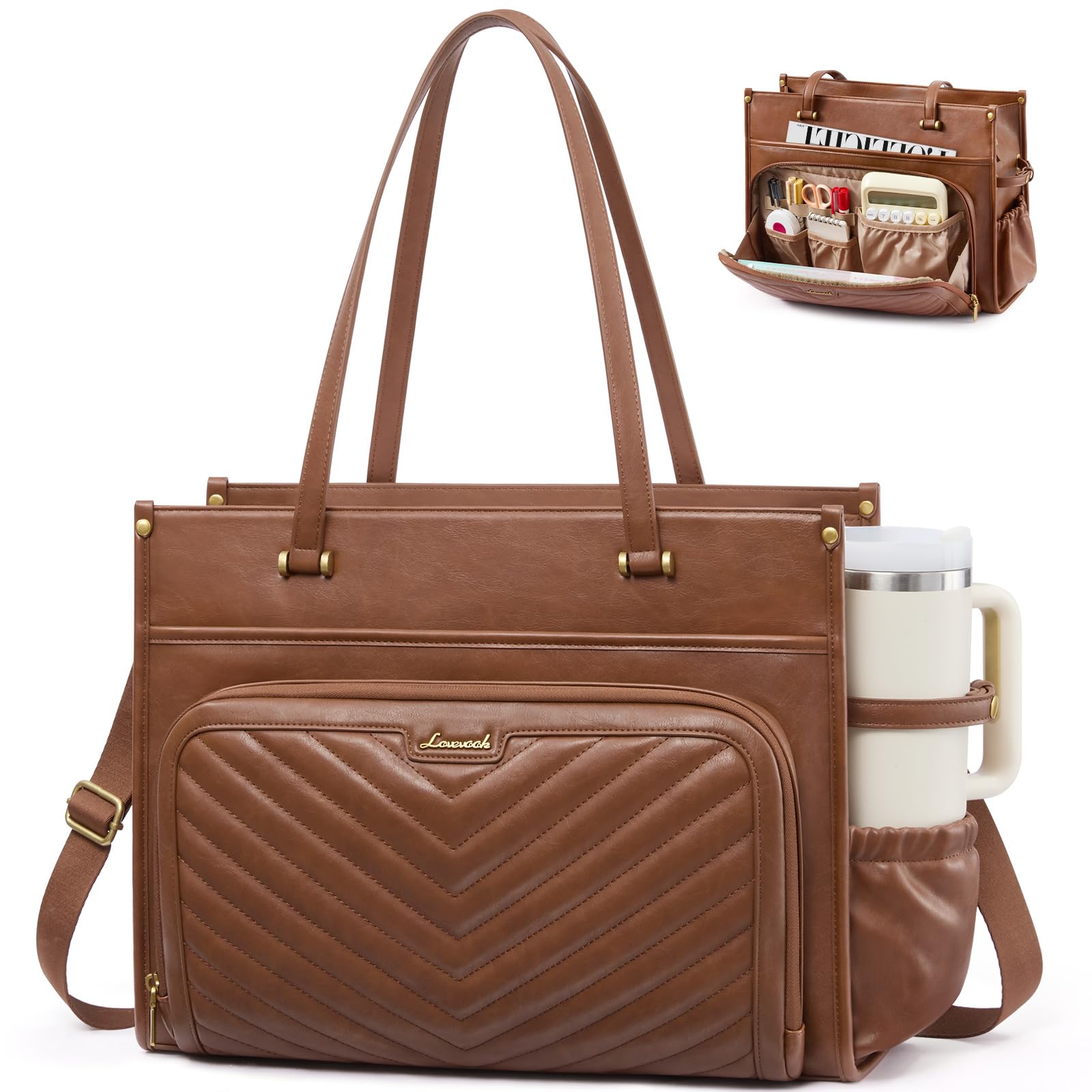 LOVEVOOK PU Leather Laptop Bag for Women Work Purse Teacher Computer Tote