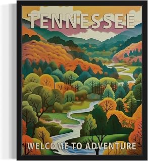 Tennessee State Scenery Unframed Poster Art Print, Retro States Landscape Wall art Decor, Adventure Mountain and Scenery Painting for Bedroom, Living Room 42 (Tennessee, 10"L x 8"W, Unframed)