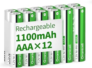 Granicell AAA Rechargeable Batteries (12 Pack), 1100mAh, 1.2V NiMH