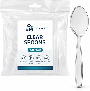 BLISSMART Clear Spoons 100 Pack, Heavy Duty Reusable Spoons, BPA-Free Food Grade, Washable & Dishwasher Safe, Strong Clear Spoon for Home, Party, Catering & Meal Prep
