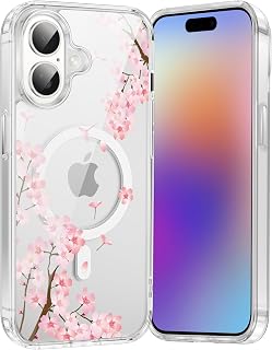 Saqmkil Magnetic Cover for iPhone 11 6.1 Inches, Compatible with MagSafe, Transparent Case Aesthetic Designs Flowers Women Girl Case, Soft Silicone TPU Shockproof Anti-Scratch Protective Cover, Pink