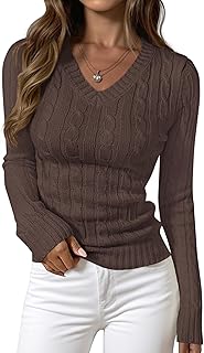 PRETTYGARDEN Maglione da Donna con Scollo a V e Maglia a Treccia, Sciancrata
