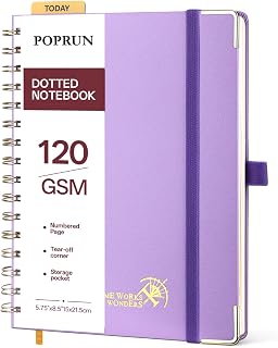 POPRUN Dotted Notebook A5 Spiral, Light Purple Hardcover