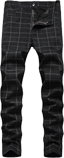 Plaid Pants for Men Slim Fit Dress Skinny Chinos Pants