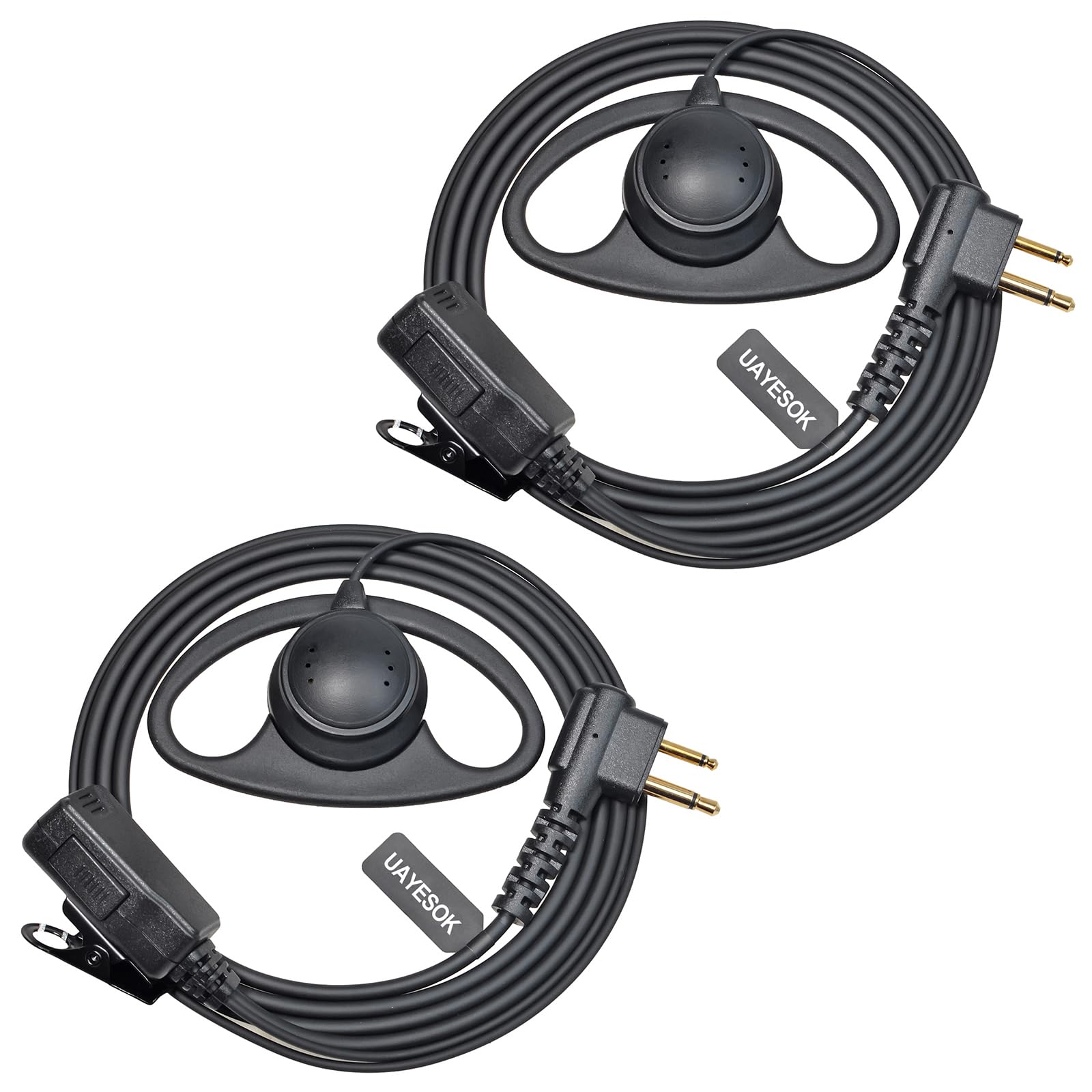 UAYESOK D-Shape Radio Earpiece 2-Pin for Motorola CP040 DP1400 2 Pack | walkie t