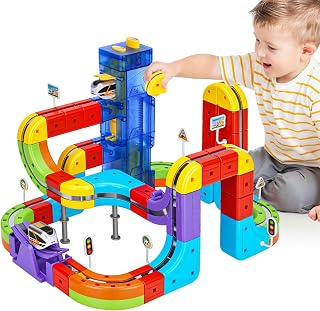 2 New Features, Elevating Lift & Fun Seesaw, 3D Infinity Track Electric Train Set for Kids Ages 3+, Building Toy Gravity-Defying 3D Embedded Layouts & Motorized Car, STEM Learning Gift