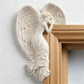 Elegant Angel Statue with Heart Wings, Handmade Resin Wall Sculpture for Door Frame, Corner Decor, Vintage Art Decor, Left