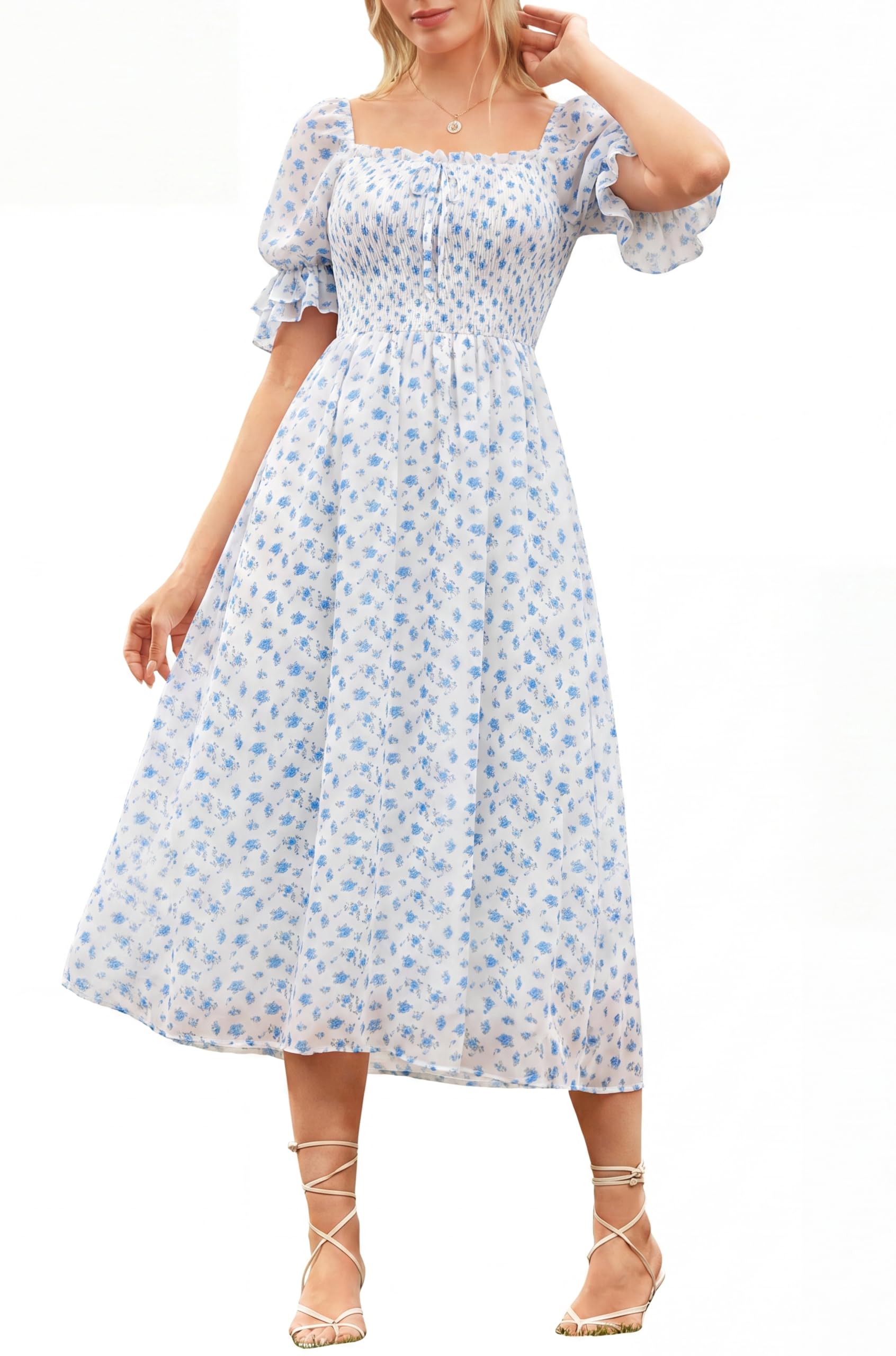 Scarlet Darkness Cottagecore Floral Dress Women Summer Midi Dresses
