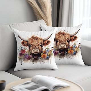 Floral Western Cow Pillow Covers 18x18 2 Pcs Cow Pattern Staff Western Stuff Modern Decorative Throw Pillow Cover Pillow Protector Cushion Case for Farmhouse Bedroom Home Office Decor Sofa Bed