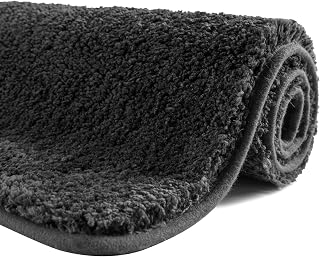 60cm x 40cm Non Slip Bath Mat Machine Washable Durable Soft Fluffy Microfiber Bathroom Mat Water Absorbent Bath Rug Deep Grey