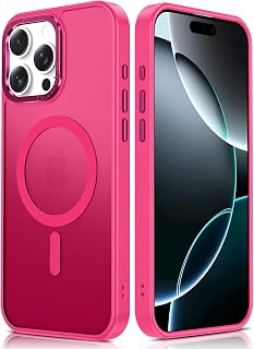 Compatible with iPhone 15 Case: [Effortless Buttons] Translucent Matte Slim Shockproof Anti-Fingerprint Para 15 Case, Hot Pink