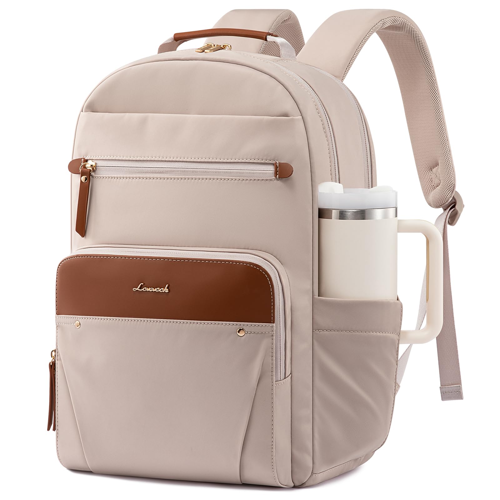 LOVEVOOK Laptop Backpack for Women with Leather Trim & Tumbler Pockets, 17.3" Wo