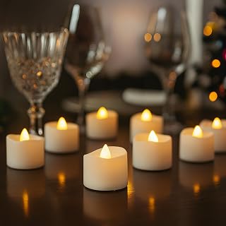 CUQOO Bright Flameless LED Tea Lights – 12 Pack Warm White Flickering Battery Operated Tealights, 100+ Hour Runtime, Safe Fake Candle Lights for Christmas Décor, Parties, Weddings & Home Use
